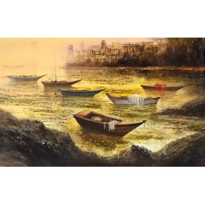 A. Q. Arif, 24 x 42 Inch, Oil on Canvas, Citysscape Painting, AC-AQ-405